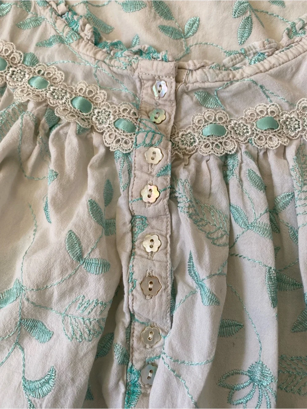Eileen West Blue Floral Embroidered Maxi Nightgown - Button Front - Size S - Picture 8 of 14